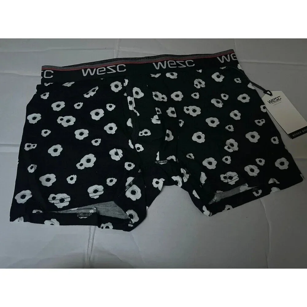 NWT WeSC Men‘s Boxer Brief Underwear, Size L Benjamin Big Poppy Flower Black